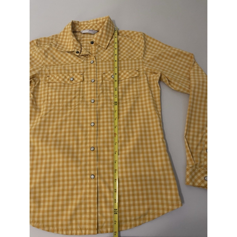Stio Eddy Shirt Pearl Snap Local Honey Gingham Check Womens Small Nylon - Picture 4 of 6